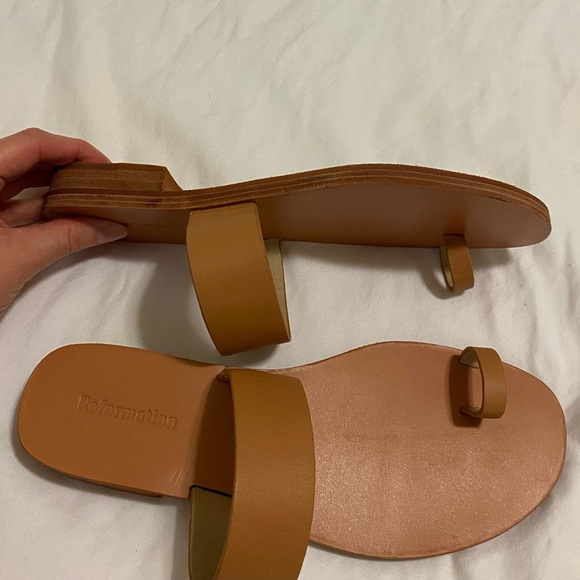Reformation Mila Brown Leather Flat Sandals Size 7.5 - Picture 9 of 17